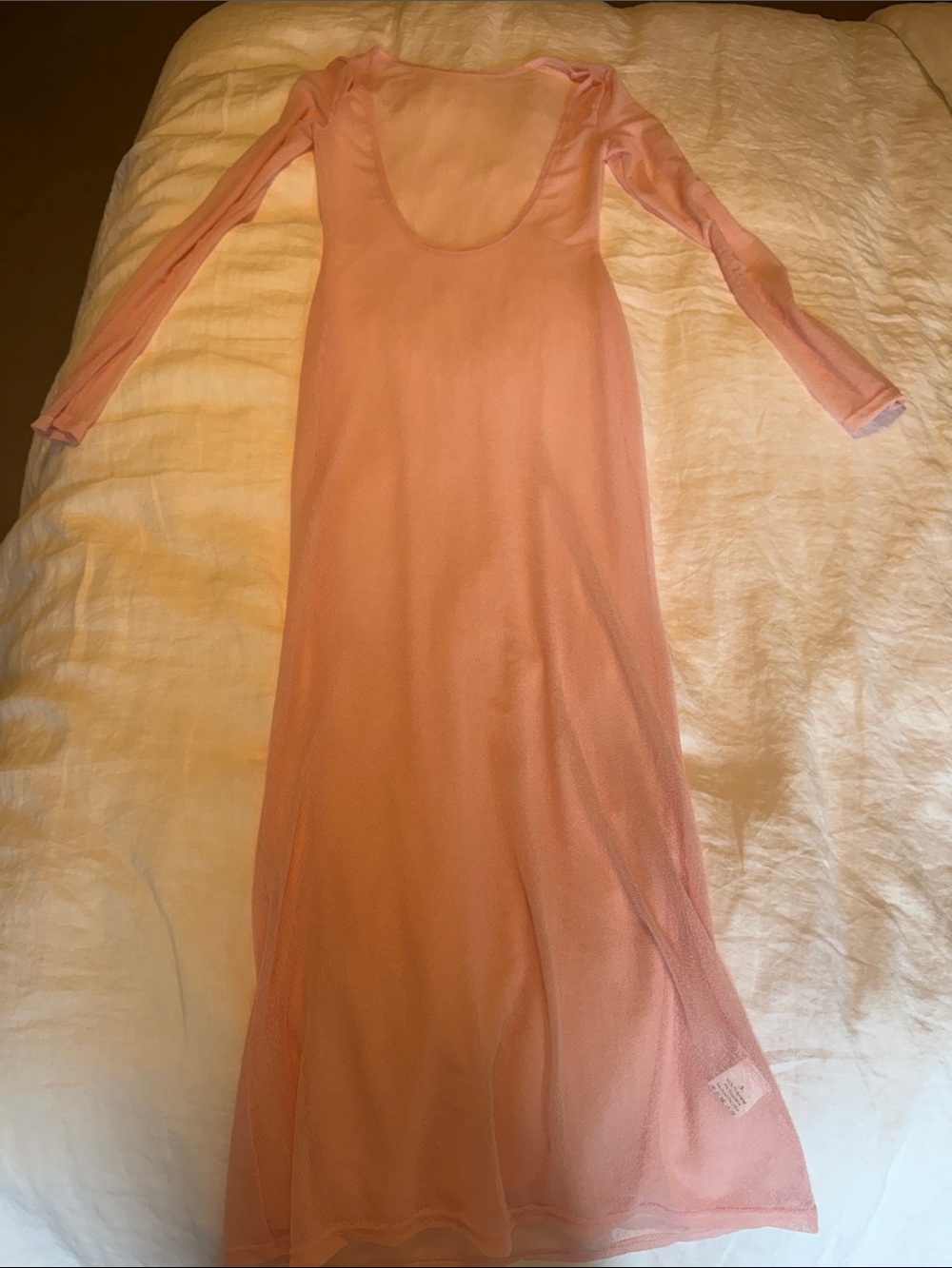 Sheer Long Sleeve Scoop Neck Maxi Dress - Pink bathing suit cover